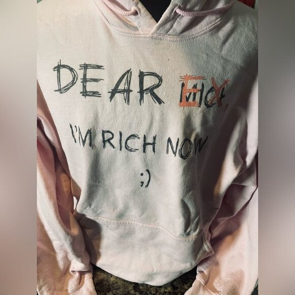 Dear Ex Im Rich Now Sweatshirt - Pink Black - XL Y2k Pullover Sweatshirt Hoodie - Picture 3 of 10